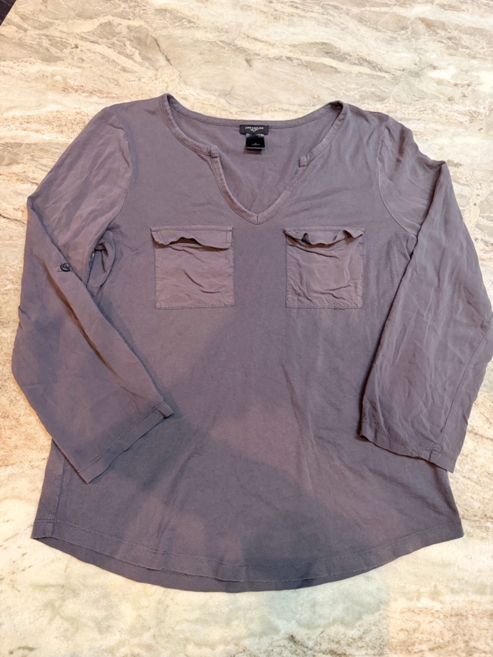 Ann Taylor Utility Top Small Gray Long Sleeve Casual Work Shirt Womens S